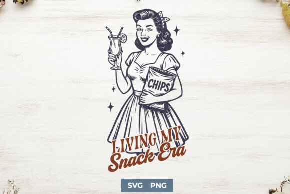 Living My Snack Era SVG PNG, Retro Woman