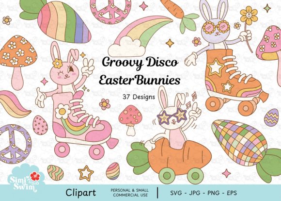 Retro Disco Bunny SVG Bundle Easter