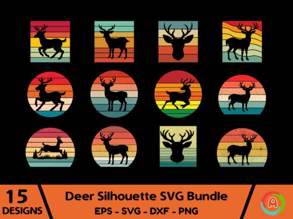 Vintage Retro Deer Silhouette SVG Bundle